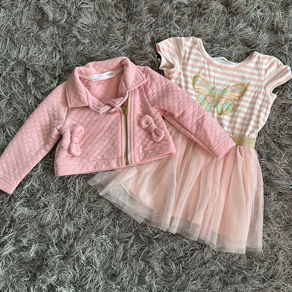 2pc Set Baby Girl Dress And Pink Blazer